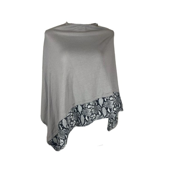 Popover Shawl One Size Gray Animal Print Trim Stretch Convertible KAT + Bryn - Picture 2 of 5